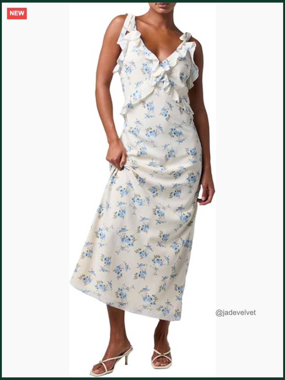 V-Neck Ruffle Maxi Dress with Tie Straps